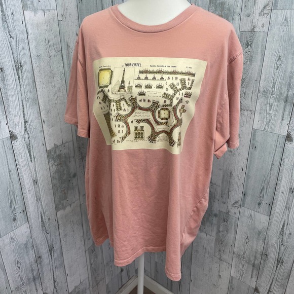 Hand Printed Upcycled XXL Vintage Eiffel Tower Paris 1889 Architecture Tee Shirt - Picture 1 of 5